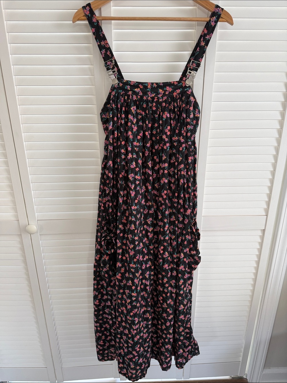 Free People Black Maxi Dress with Pink Floral Print